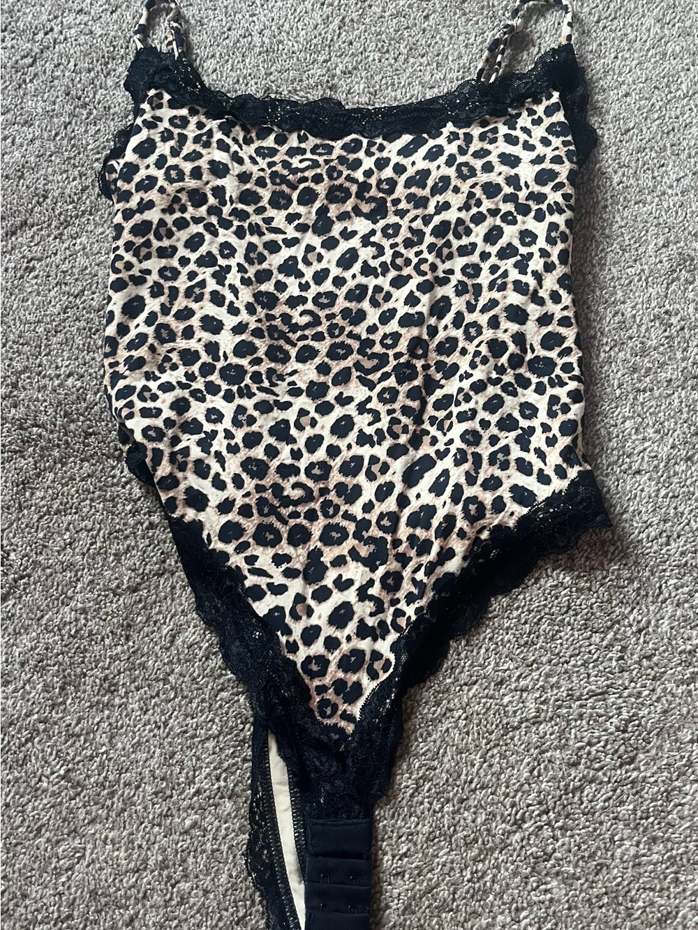 Leopard Print Lace-Trim Bodysuit - Black & Cream